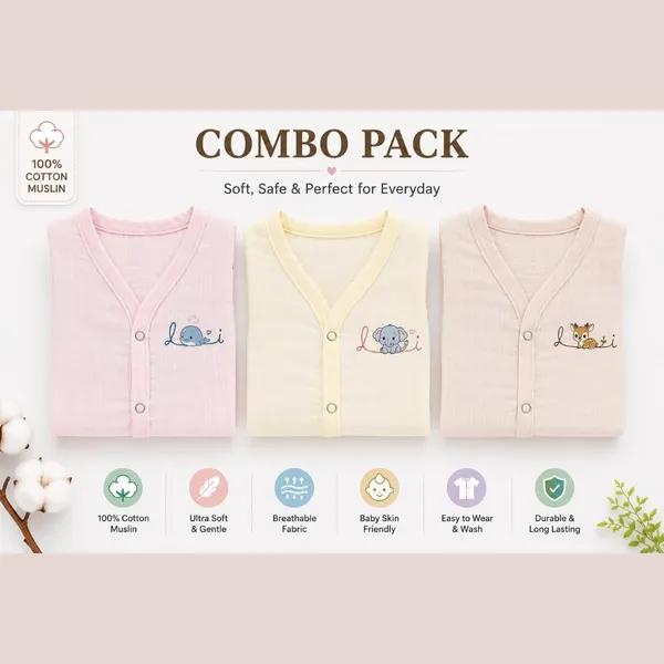 Multicolour_Muslin_Sleeveless_Front_Open_Jabla_For_Unisex_Baby_(Pack_Of_3)