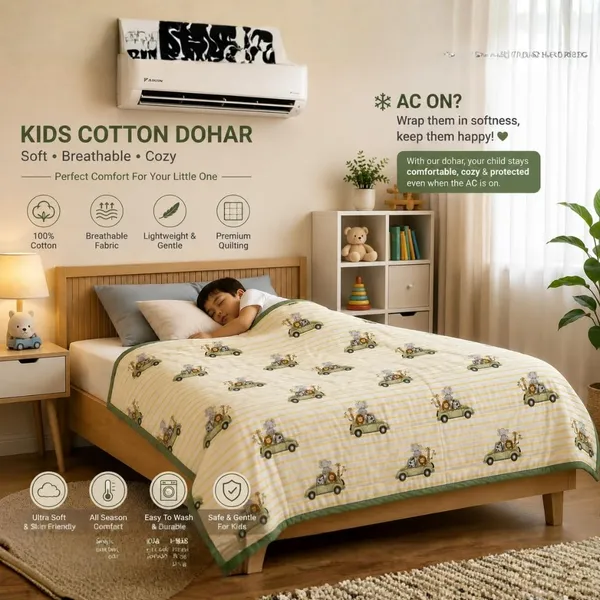 White_Green_Cotton_Safari_Car_Print_Dohar_Blanket_For_Kids