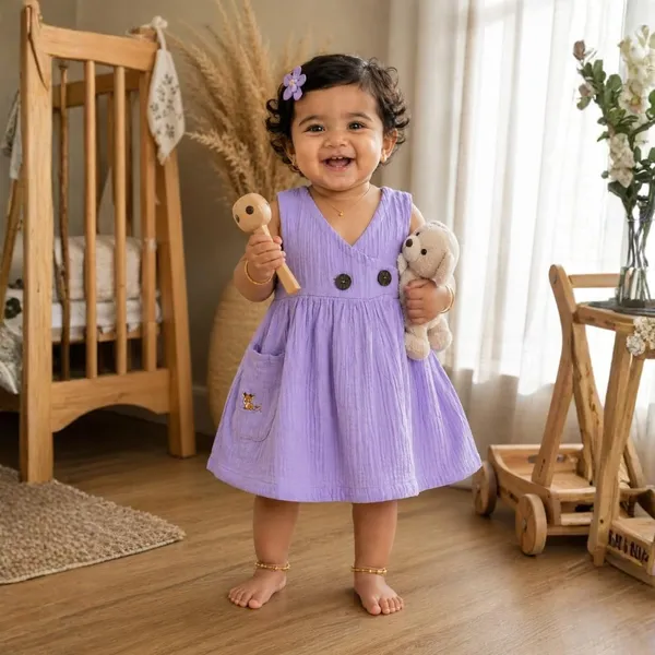 Lilimi_Baby_Girls_Crinkle_Muslin_Frock_Cross_Body_Stlye_Sleeveless_100_Muslin_Cotton_Coconut_Shell_Buttons_Animal_Print_Pocket_Skin_Friendly_Made_In_India