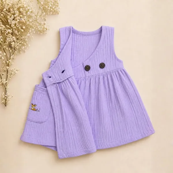 Lilimi_Baby_Girls_Crinkle_Muslin_Frock_Cross_Body_Stlye_Sleeveless_100_Muslin_Cotton_Coconut_Shell_Buttons_Animal_Print_Pocket_Skin_Friendly_Made_In_India