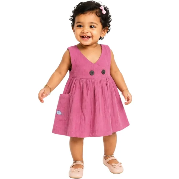 Lilimi_Baby_Girls_Crinkle_Muslin_Frock_Cross_Body_Stlye_Sleeveless_100_Muslin_Cotton_Coconut_Shell_Buttons_Animal_Print_Pocket_Skin_Friendly_Made_In_India