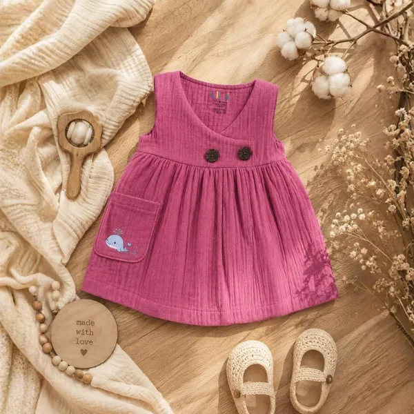 Lilimi_Baby_Girls_Crinkle_Muslin_Frock_Cross_Body_Stlye_Sleeveless_100_Muslin_Cotton_Coconut_Shell_Buttons_Animal_Print_Pocket_Skin_Friendly_Made_In_India