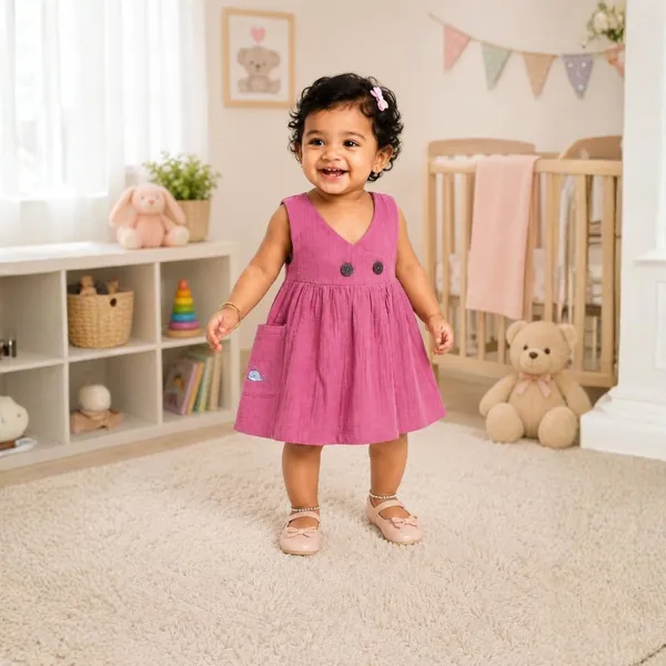 Lilimi_Baby_Girls_Crinkle_Muslin_Frock_Cross_Body_Stlye_Sleeveless_100_Muslin_Cotton_Coconut_Shell_Buttons_Animal_Print_Pocket_Skin_Friendly_Made_In_India
