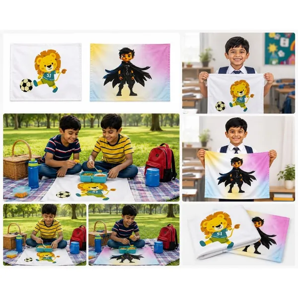 Lilimi_Pack_Of_2_Kids_Lunch_Towels_Soft_Cotton_School_Napkins_For_Boys_Girls_Reusable_Lunch_Box_Cloth_Cute_Print_18_X_14_Inches(Black_Hero_&_Lion)