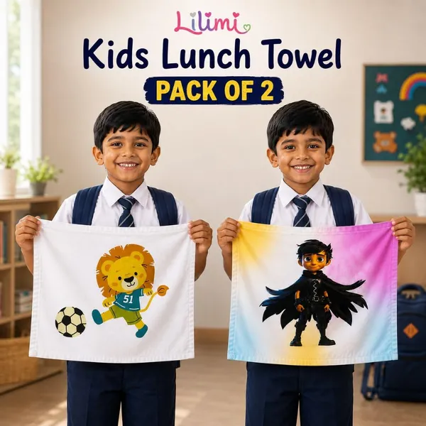 Lilimi_Pack_Of_2_Kids_Lunch_Towels_Soft_Cotton_School_Napkins_For_Boys_Girls_Reusable_Lunch_Box_Cloth_Cute_Print_18_X_14_Inches(Black_Hero_&_Lion)