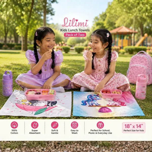 Lilimi_Pack_Of_2_Kids_Lunch_Towels_Soft_Cotton_School_Napkins_For_Boys_Girls_Reusable_Lunch_Box_Cloth_Cute_Print_18_X_14_Inches_(Twin_Unicorn_and_Umberlla)