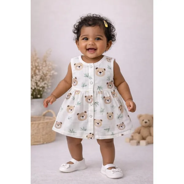 Lilimi_Baby_Girl_Muslin_Cotton_Dress_Sleeveless_Front_Button_Design_Soft_And_Breathable_Comfortable_Summer_Wear