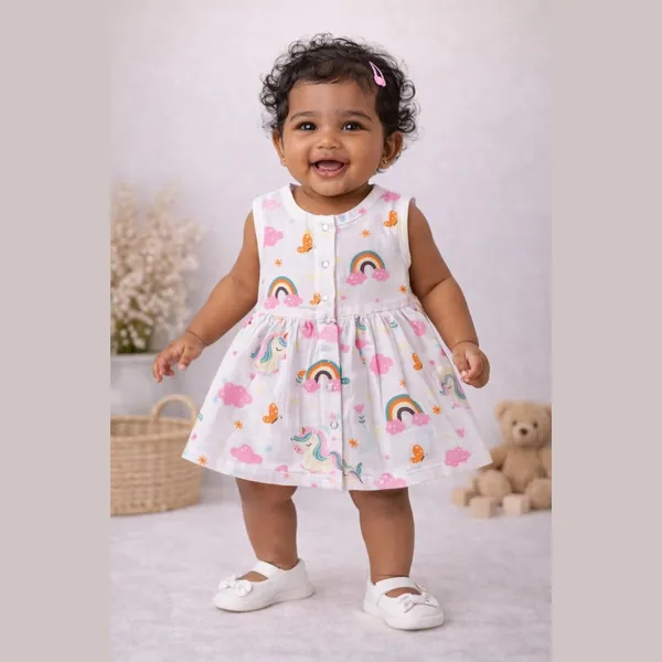Lilimi_Baby_Girl_Muslin_Cotton_Dress_Sleeveless_Front_Button_Design_Soft_And_Breathable_Comfortable_Summer_Wear
