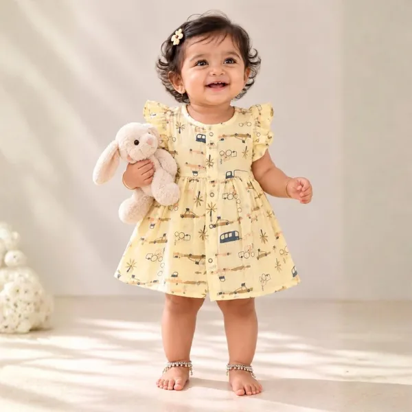 Lilimi_Toddler_Baby_Girl_Cotton_Muslin_Dress_Breathable_Flutter_Sleeve_Button_Front_Cute_Frocks
