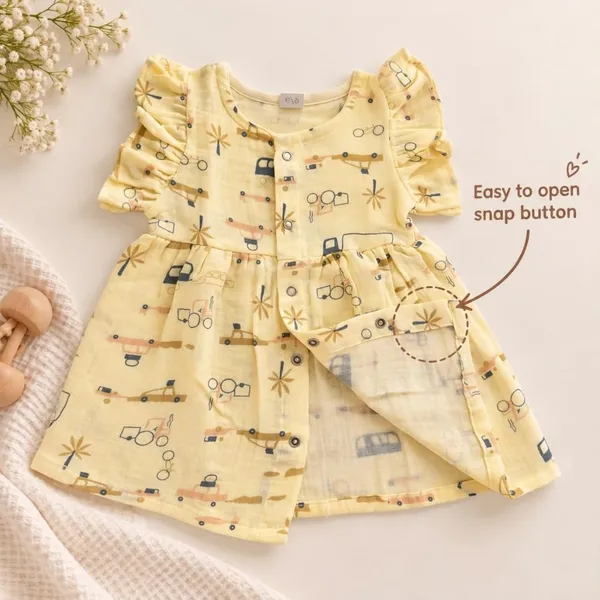 Lilimi_Toddler_Baby_Girl_Cotton_Muslin_Dress_Breathable_Flutter_Sleeve_Button_Front_Cute_Frocks