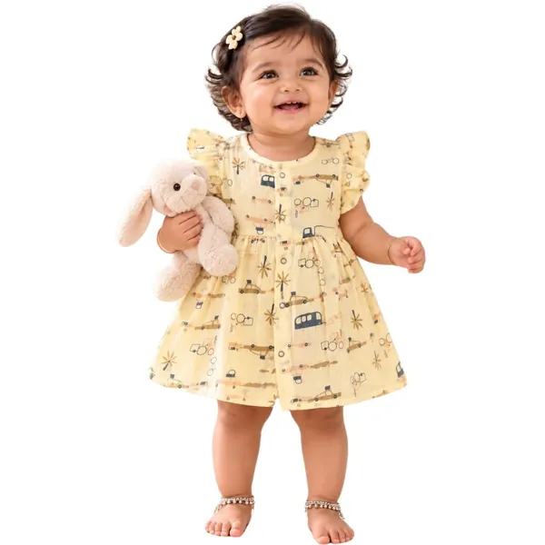 Lilimi_Toddler_Baby_Girl_Cotton_Muslin_Dress_Breathable_Flutter_Sleeve_Button_Front_Cute_Frocks