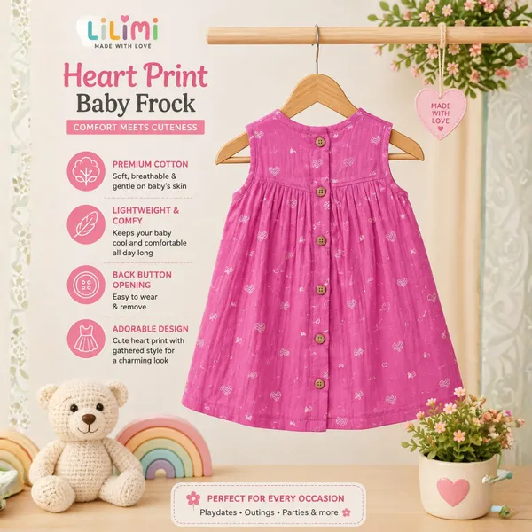 Lilimi_Baby_Girls_Pink_Printed_Double_Gauze_Muslin_Frock