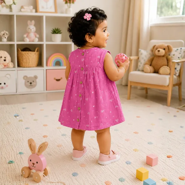 Lilimi_Baby_Girls_Pink_Printed_Double_Gauze_Muslin_Frock