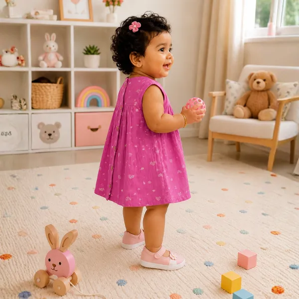 Lilimi_Baby_Girls_Pink_Printed_Double_Gauze_Muslin_Frock