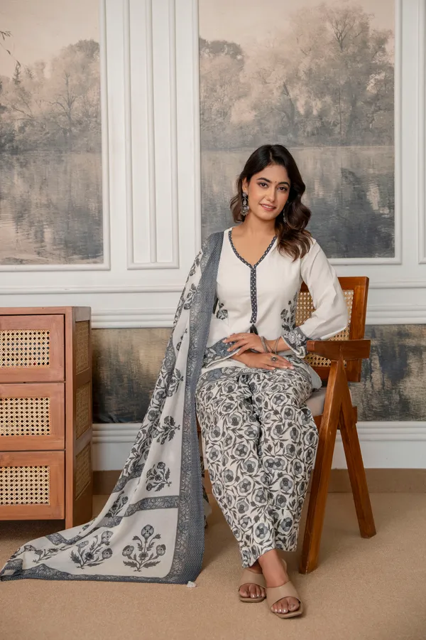 White_Cotton_Floral_Print_Kurta_Palazzo_Set_For_Women
