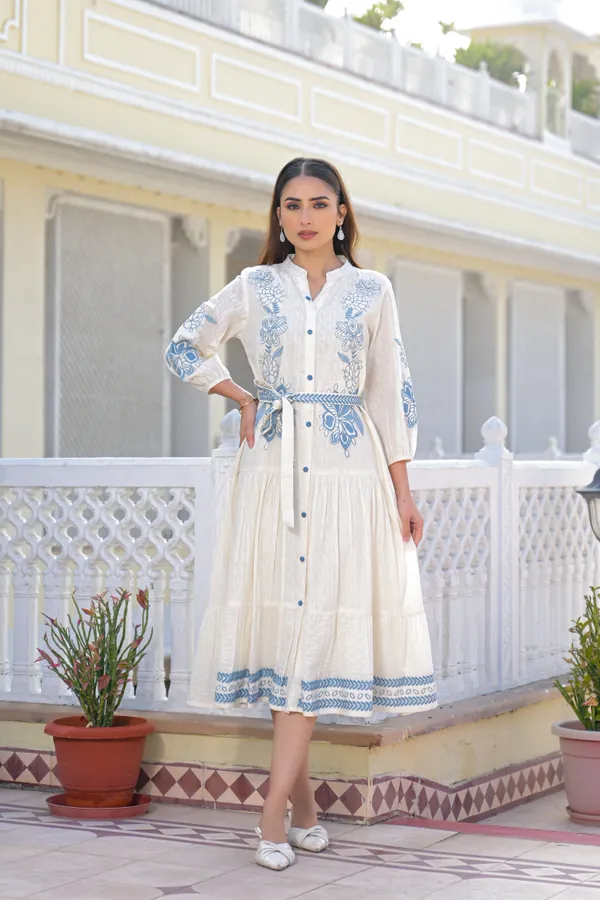 White_Cotton_Floral_Embroidered_Tiered_Midi_Dress_For_Women