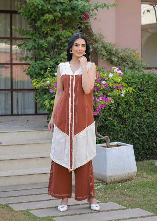 Rust_White_Cotton_Sleeveless_Kurta_Palazzo_Set_For_Women