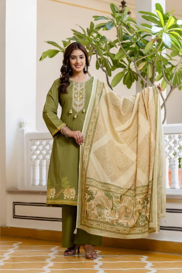 Green_Cotton_Embroidered_Straight_Kurta_Palazzo_Dupatta_Set_For_Women