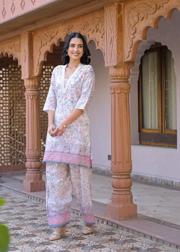 White_Cotton_Floral_Print_Straight_Kurta_Palazzo_Set_For_Women