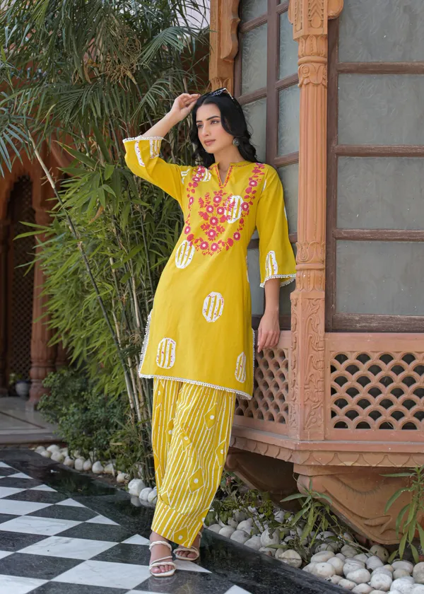 Yellow_Cotton_Straight_Embroidered_Kurta_Palazzo_Set_For_Women