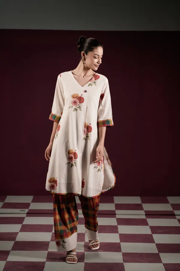 Off_White_Cotton_Floral_Print_A-Line_Kurta_Pant_Set_For_Women