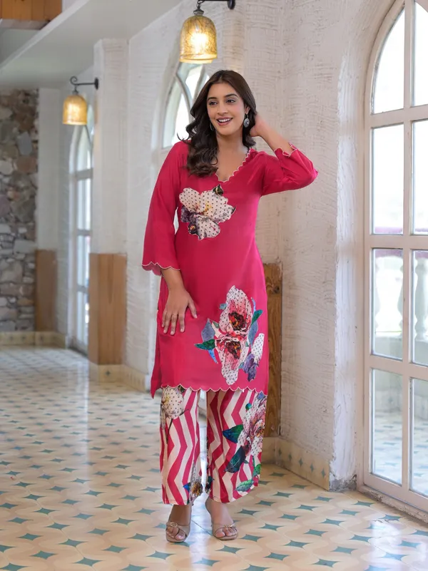 Pink_Cotton_Floral_Print_Scalloped_Kurta_Palazzo_Set_For_Women