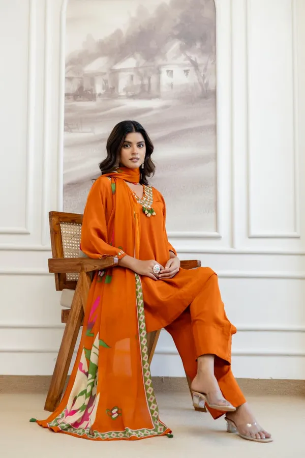 Rust_Crepe_Three_Piece_Suit_Set_For_Women