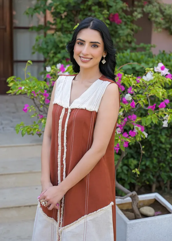 Rust_White_Cotton_Sleeveless_Kurta_Palazzo_Set_For_Women