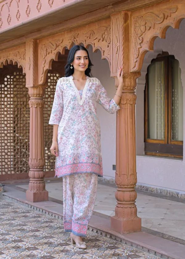 White_Cotton_Floral_Print_Straight_Kurta_Palazzo_Set_For_Women