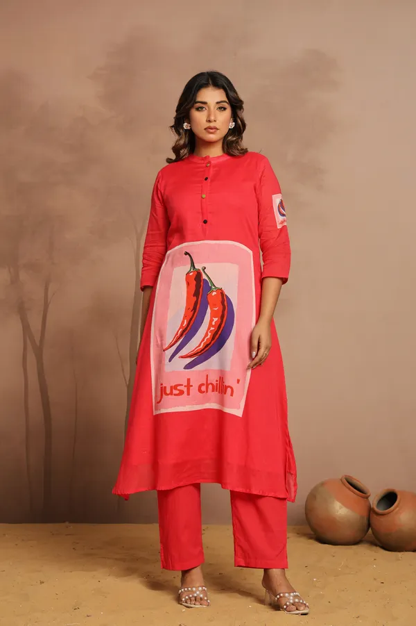 Red_Cotton_Printed_Straight_Kurta_Pant_Set_For_Women