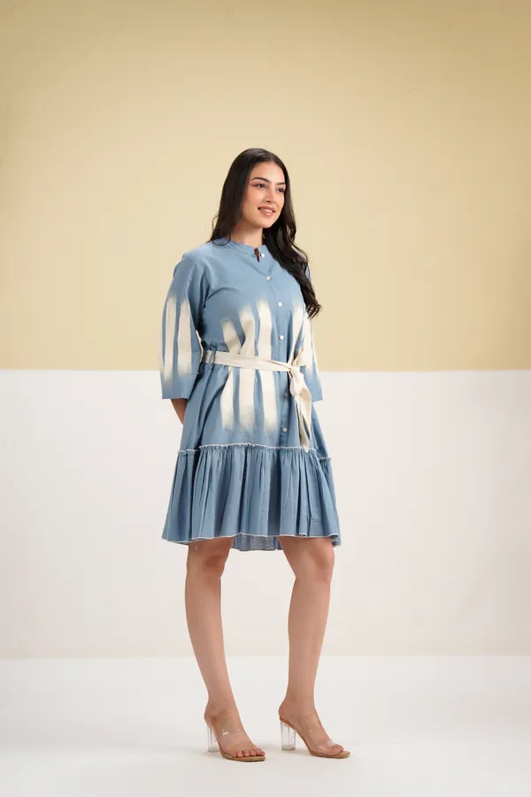 Blue_Cotton_Tie_Dye_Tiered_Shirt_Dress_For_Women