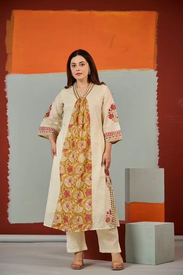 Beige_Cotton_Floral_Print_A-Line_Kurta_For_Women