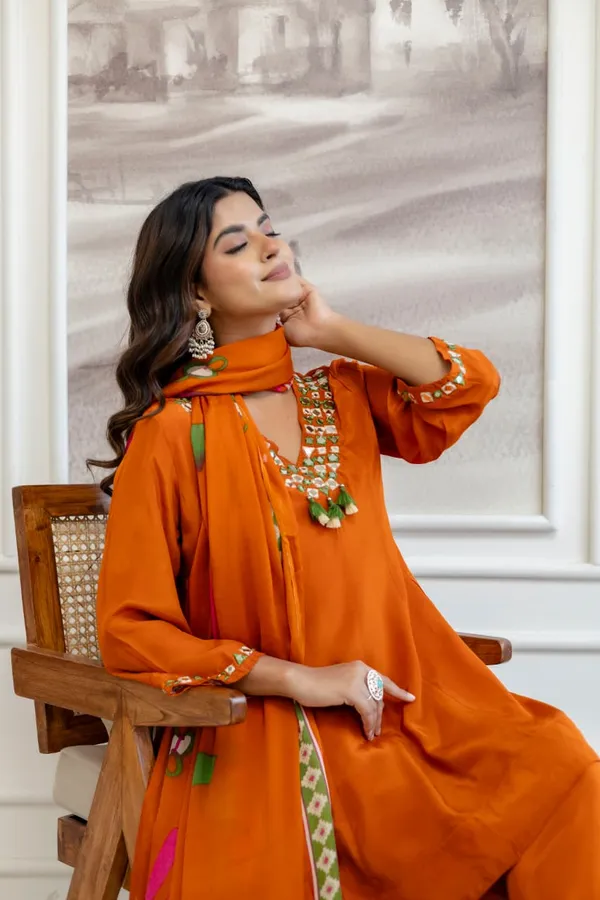Rust_Crepe_Three_Piece_Suit_Set_For_Women