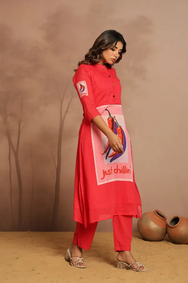 Red_Cotton_Printed_Straight_Kurta_Pant_Set_For_Women