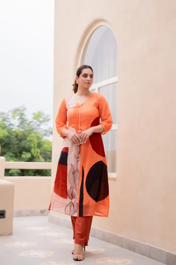 Orange_Cotton_Printed_A-Line_Kurta_Pant_Set_For_Women