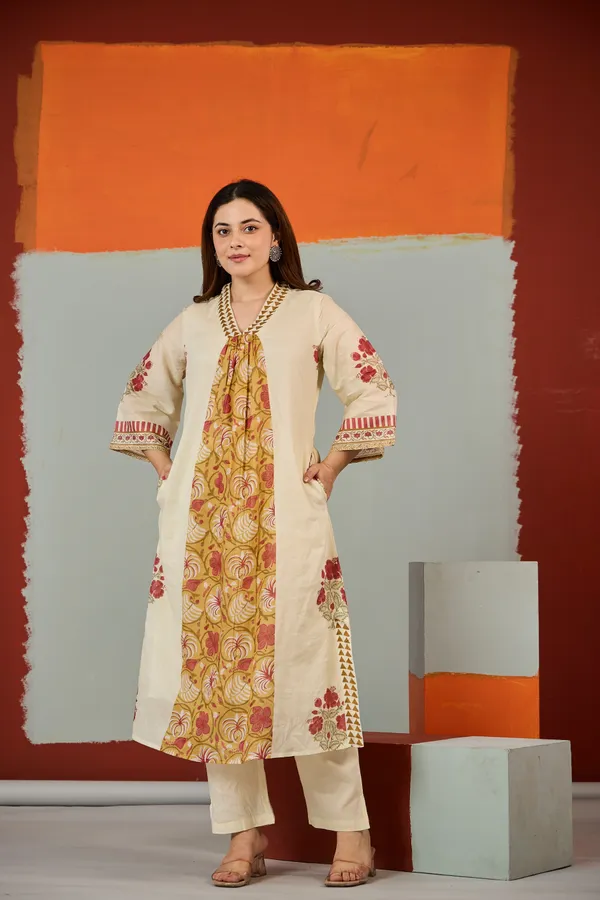Beige_Cotton_Floral_Print_A-Line_Kurta_For_Women