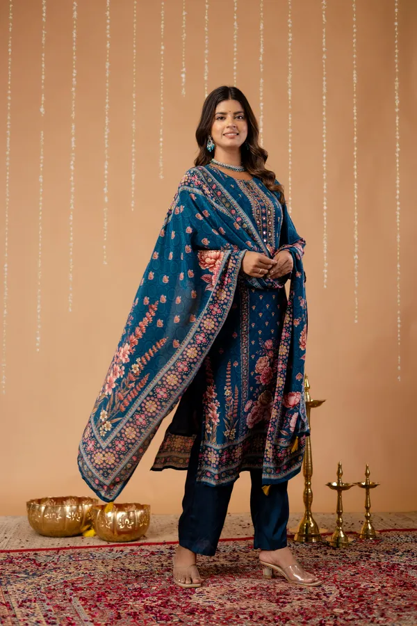 Teal_Cotton_Printed_Mirror_Work_Straight_Kurta_Set_For_Women
