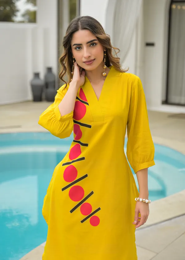 Yellow_Cotton_Straight_Geometric_Print_Kurta_Pant_Set_For_Women
