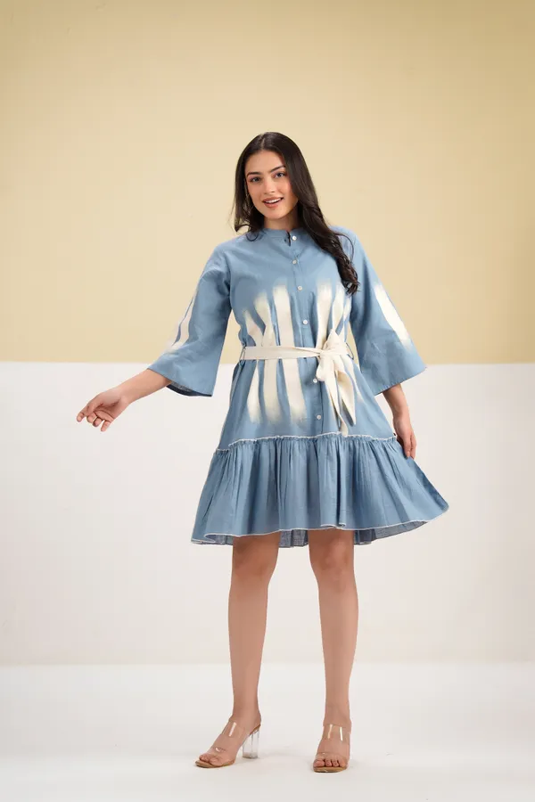 Blue_Cotton_Tie_Dye_Tiered_Shirt_Dress_For_Women
