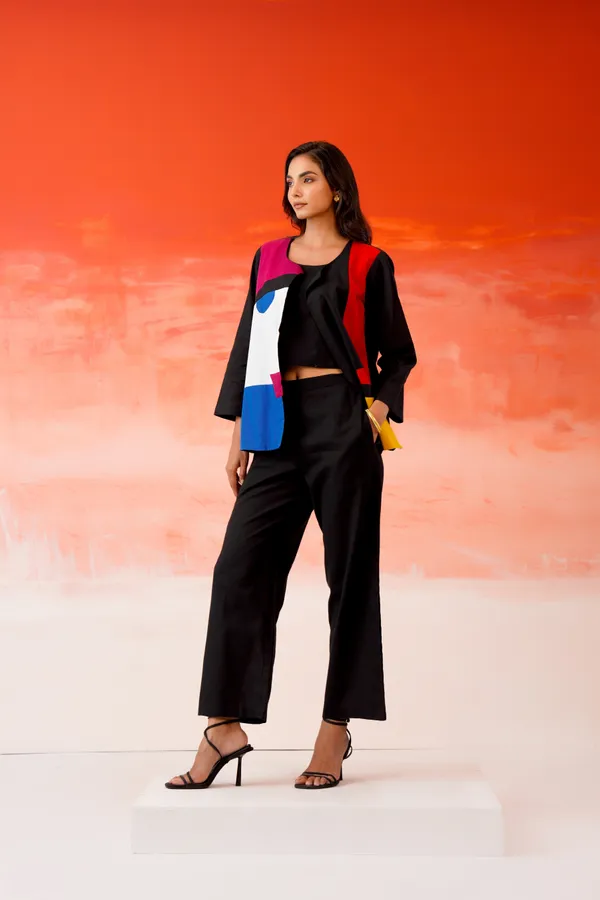 Black_Cotton_Colour_Block_Kimono_Jacket_Co-Ord_Set_For_Women