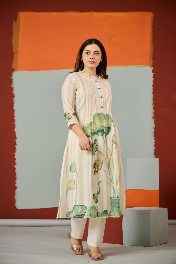 Cream_Cotton_A-Line_Lotus_Print_Kurta_For_Women