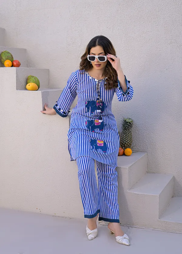 Blue_Cotton_Striped_Elephant_Print_Co-Ord_Set_For_Women