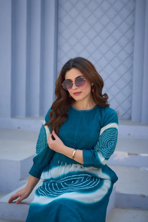 Teal_Cotton_Straight_Shibori_Print_Kurta_Pant_Set_For_Women