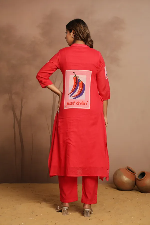 Red_Cotton_Printed_Straight_Kurta_Pant_Set_For_Women