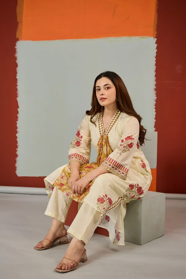 Beige_Cotton_Floral_Print_A-Line_Kurta_For_Women