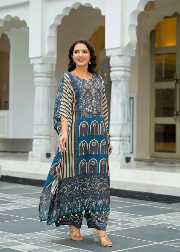 Multicolor_Cotton_Silk_Kaftan_For_Women