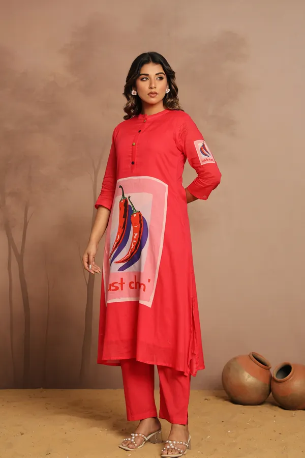 Red_Cotton_Printed_Straight_Kurta_Pant_Set_For_Women