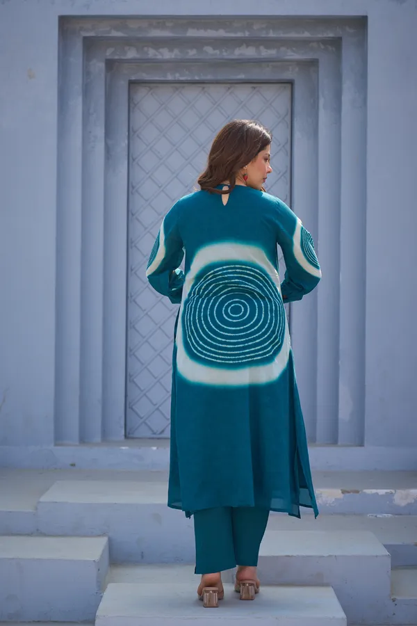 Teal_Cotton_Straight_Shibori_Print_Kurta_Pant_Set_For_Women
