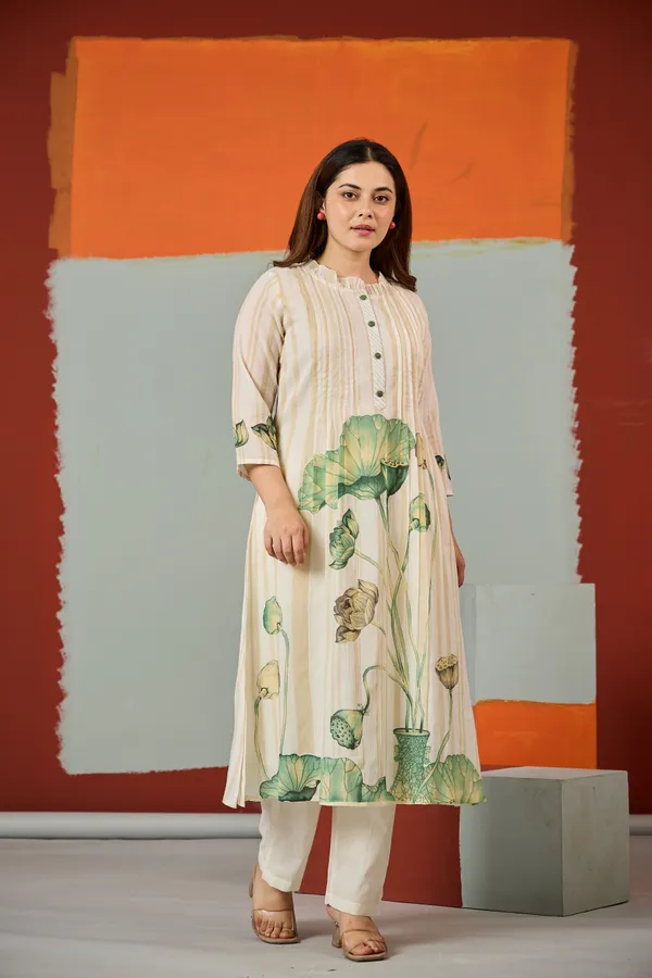 Cream_Cotton_A-Line_Lotus_Print_Kurta_For_Women