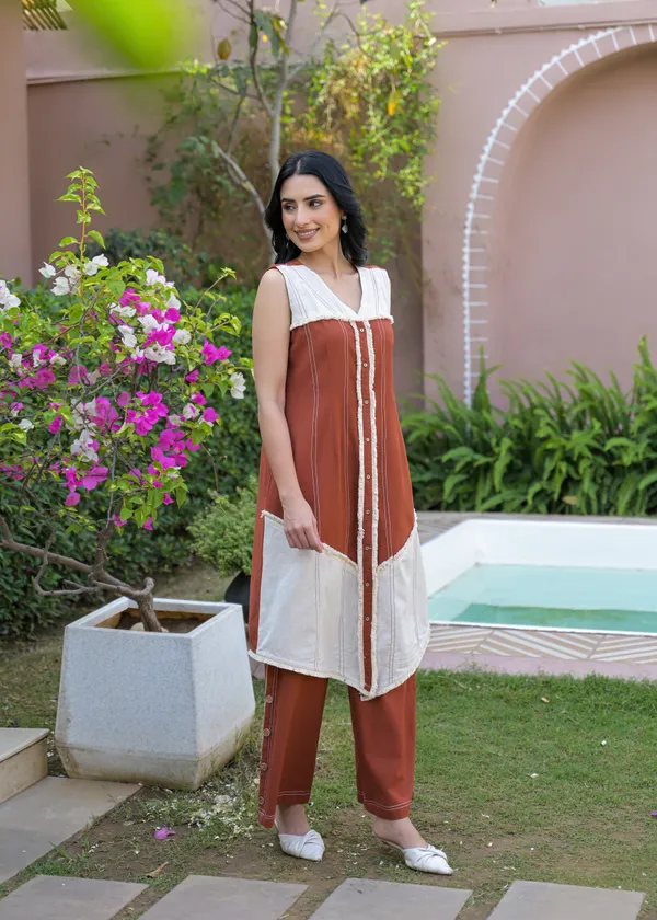 Rust_White_Cotton_Sleeveless_Kurta_Palazzo_Set_For_Women
